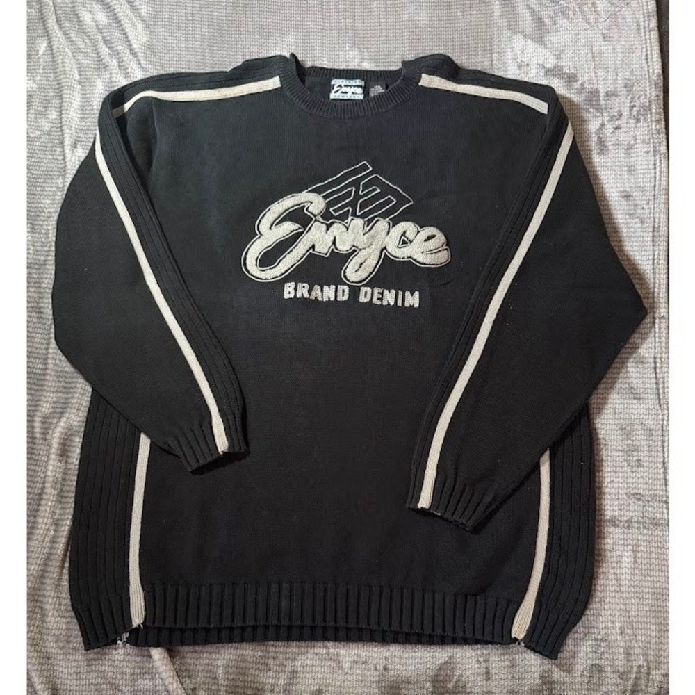 Vintage Enyce Mens 3XL Black Knit Sweater Embroidered Logo Y2K Hip Hop Baggy 3XL